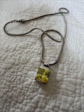 Silver Necklace with Yellow Square Crystal Pendant